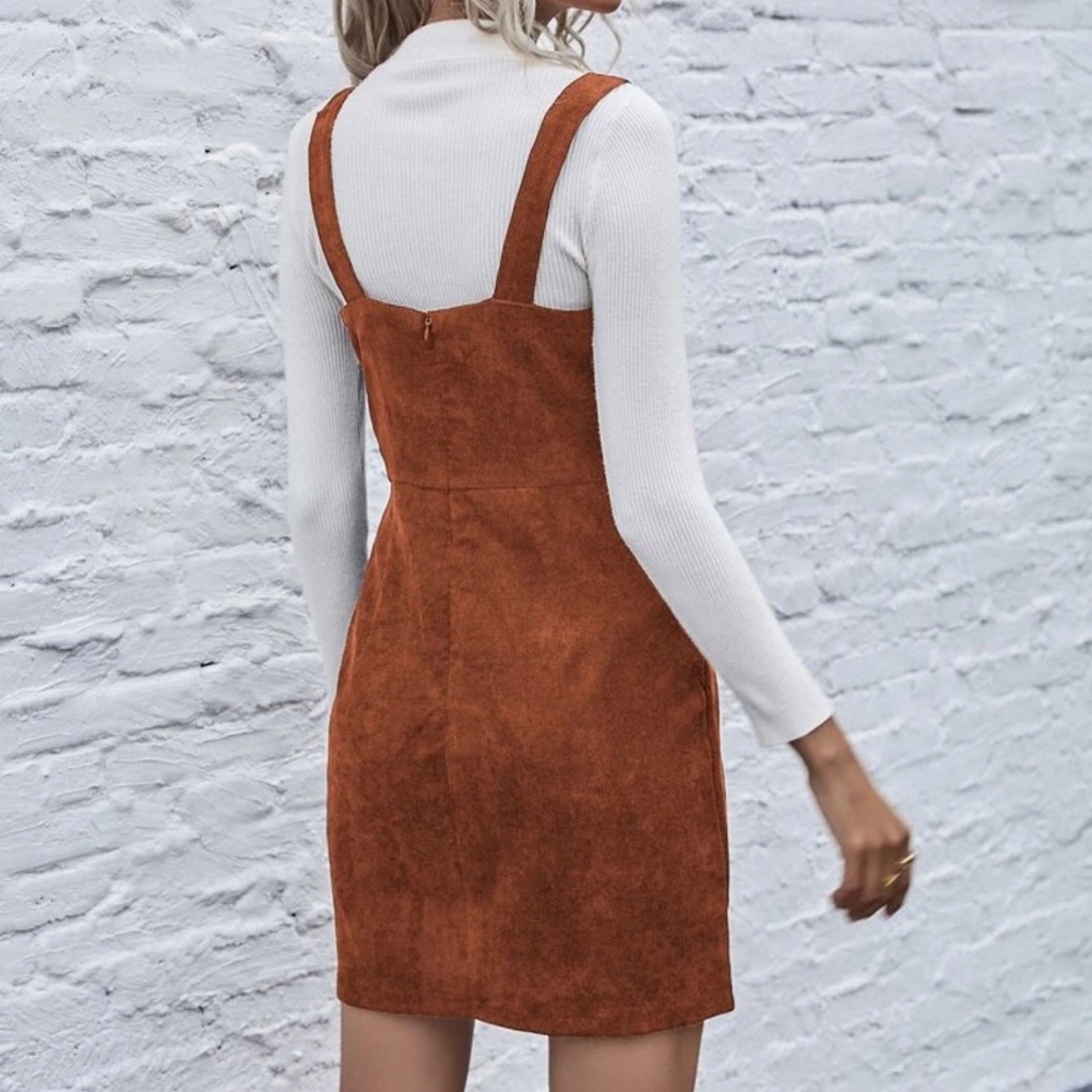 Corduroy button up mini dress burgundy - Picture 4 of 6